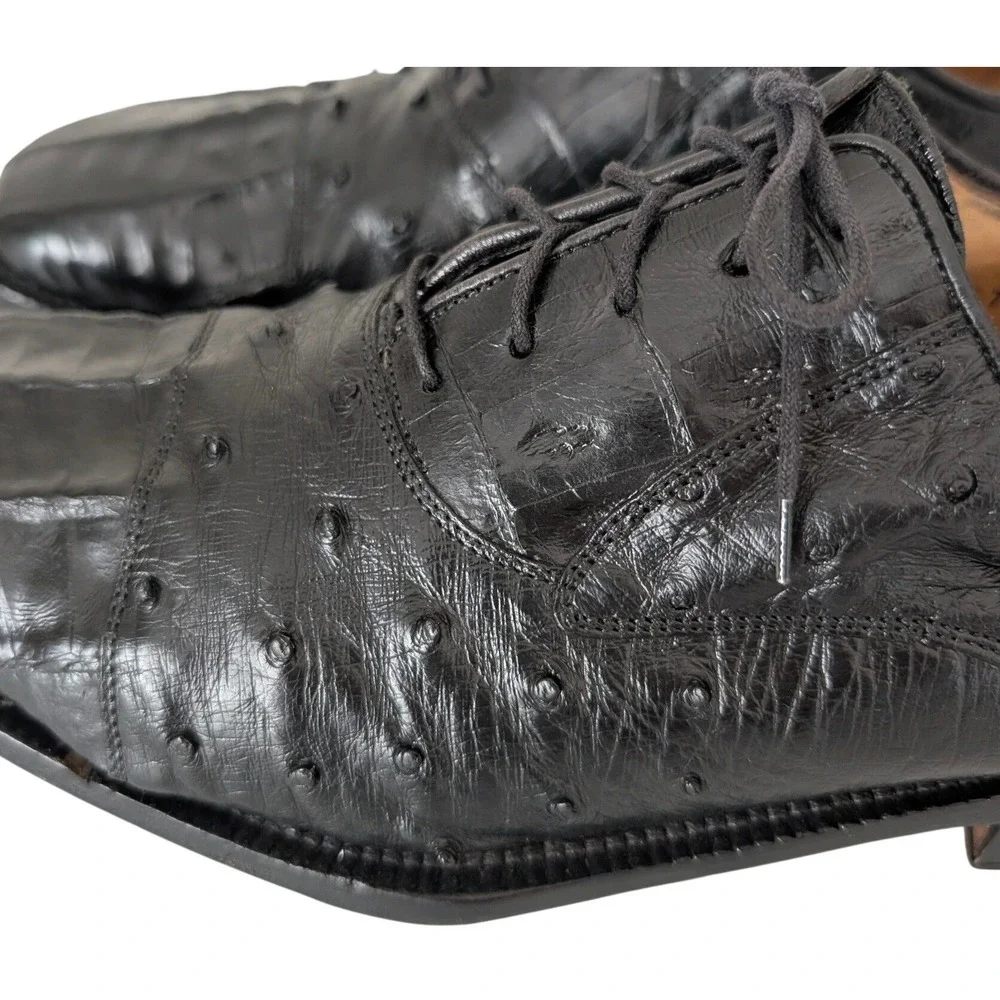 Belvedere Florence Crocodile Ostrich Dress Shoes Men 11M Black Exotic‎ Italian